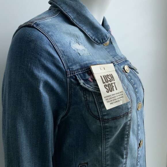 Vintage America Blue Embroidered Long Sleeve Button Up Jean Jacket S - Picture 12 of 12